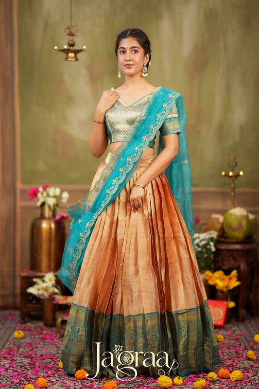 Haripriya | Golden Peach Lehenga Set for Elegant Occasions