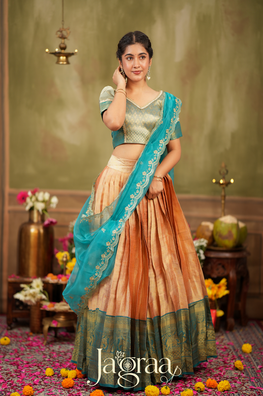 Haripriya | Golden Peach Lehenga Set for Elegant Occasions