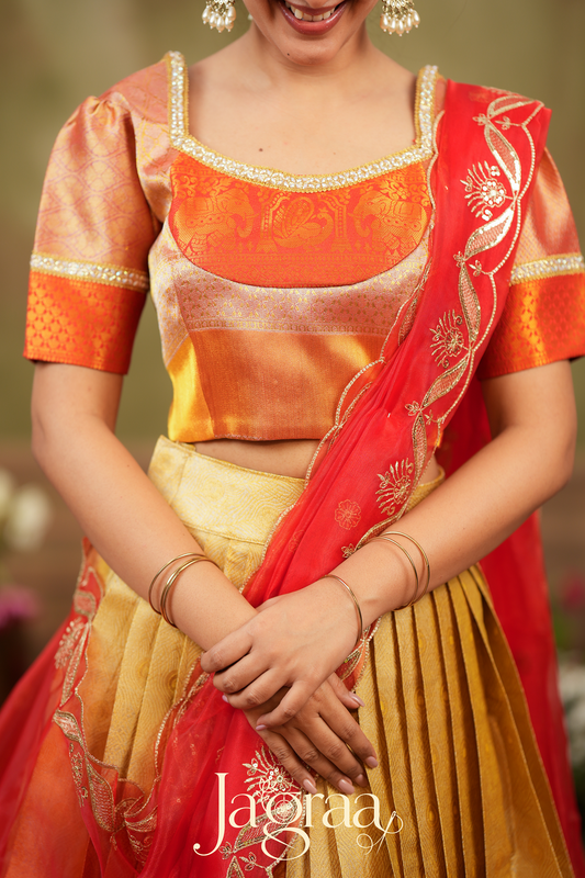 Harivalbha | Golden Tissue Silk Festival Wear Lehenga Set