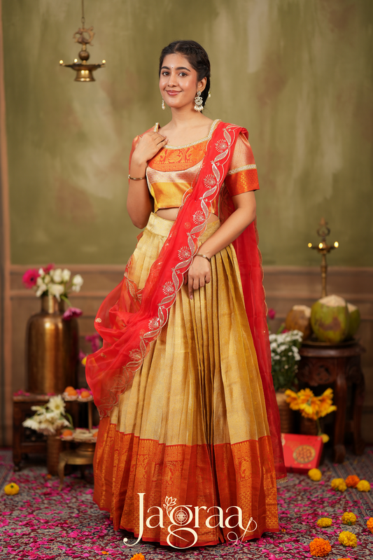Harivalbha | Golden Tissue Silk Festival Wear Lehenga Set