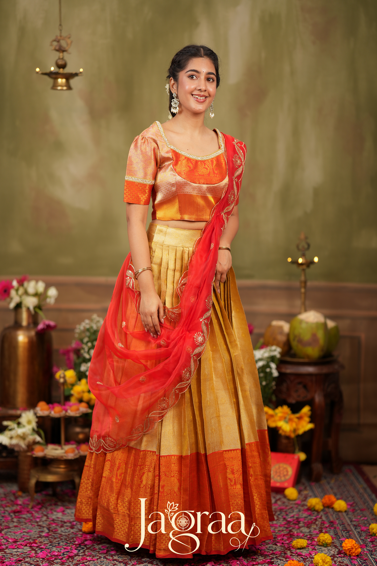 Harivalbha | Golden Tissue Silk Festival Wear Lehenga Set