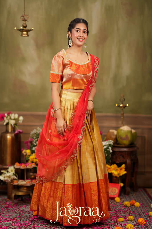 Harivalbha | Golden Tissue Silk Festival Wear Lehenga Set