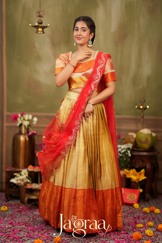 Harivalbha | Golden Tissue Silk Festival Wear Lehenga Set
