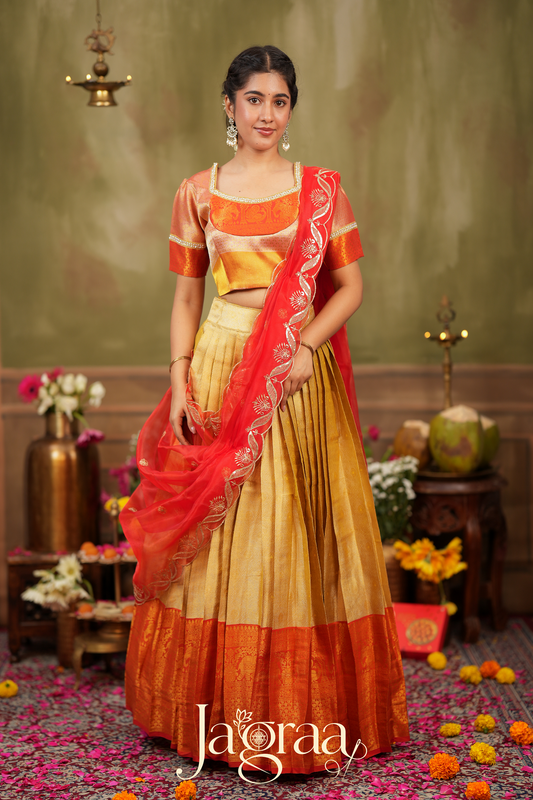 Harivalbha | Golden Tissue Silk Festival Wear Lehenga Set