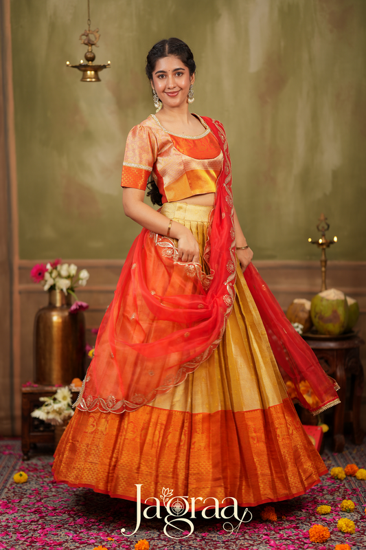 Harivalbha | Golden Tissue Silk Festival Wear Lehenga Set