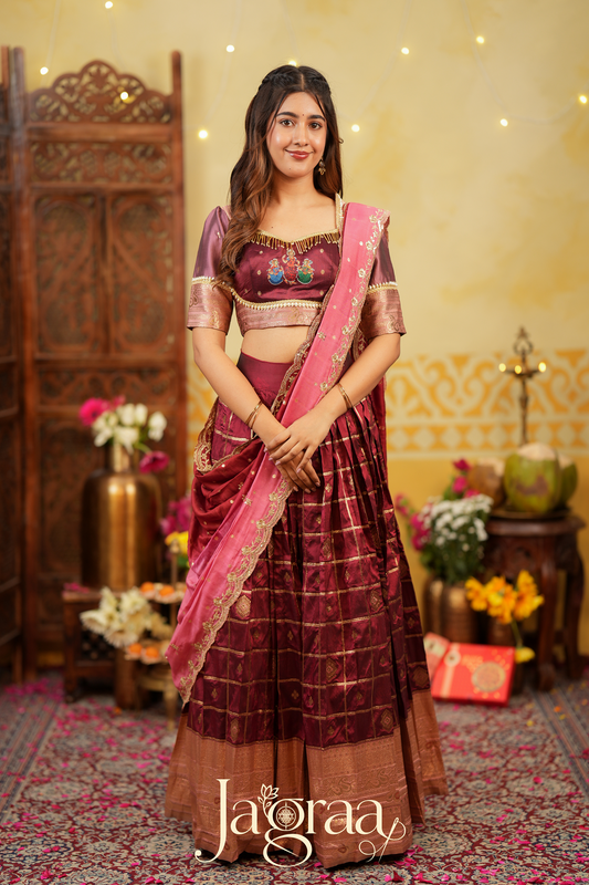 Indira | Maroon & Pink Traditional Silk Lehenga Set for Weddings