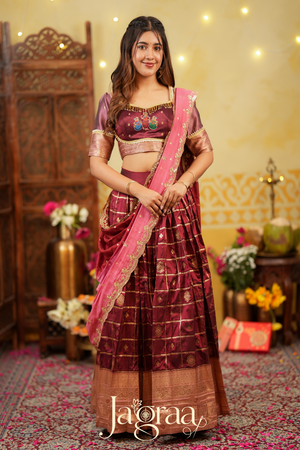 Indira | Maroon & Pink Traditional Silk Lehenga Set for Weddings