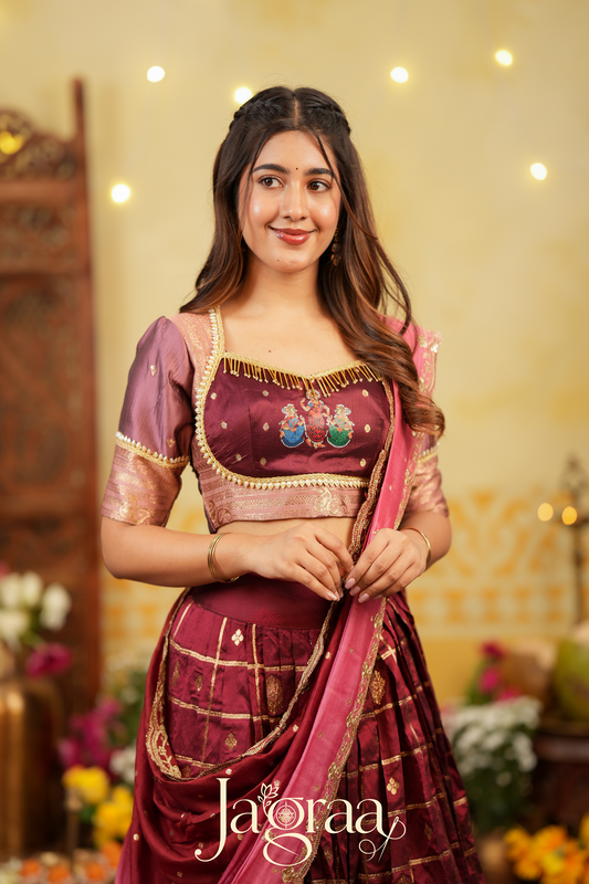 Indira | Maroon & Pink Traditional Silk Lehenga Set for Weddings