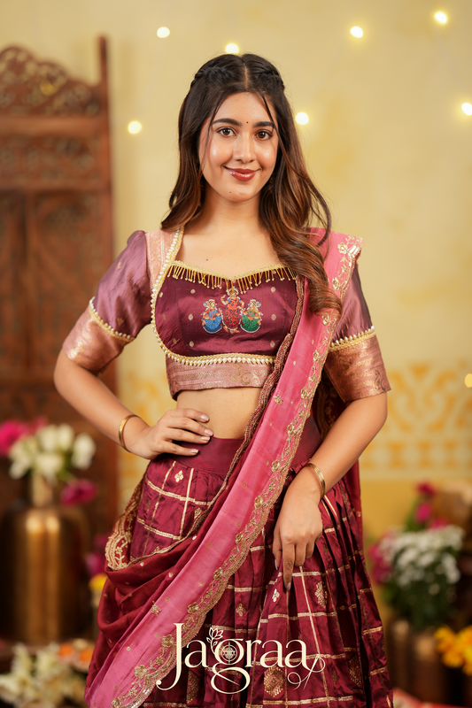 Indira | Maroon & Pink Traditional Silk Lehenga Set for Weddings