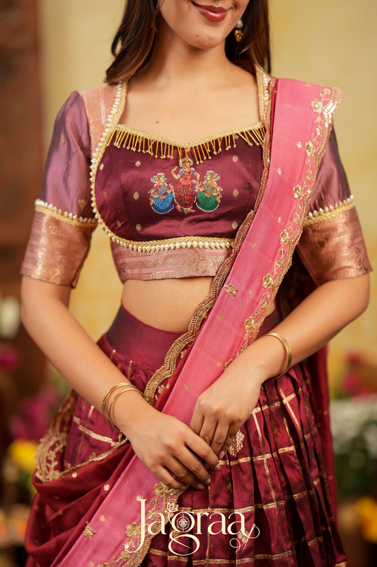 Indira | Maroon & Pink Traditional Silk Lehenga Set for Weddings