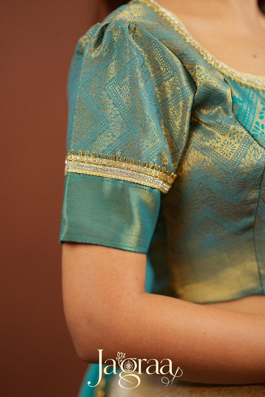 Kamala | Golden Beige Kanjivaram Silk Lehenga for Weddings