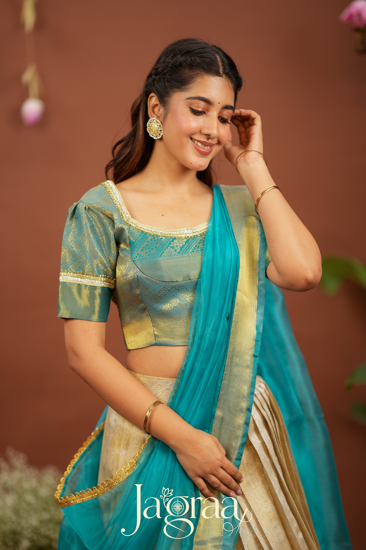 Kamala | Golden Beige Kanjivaram Silk Lehenga for Weddings