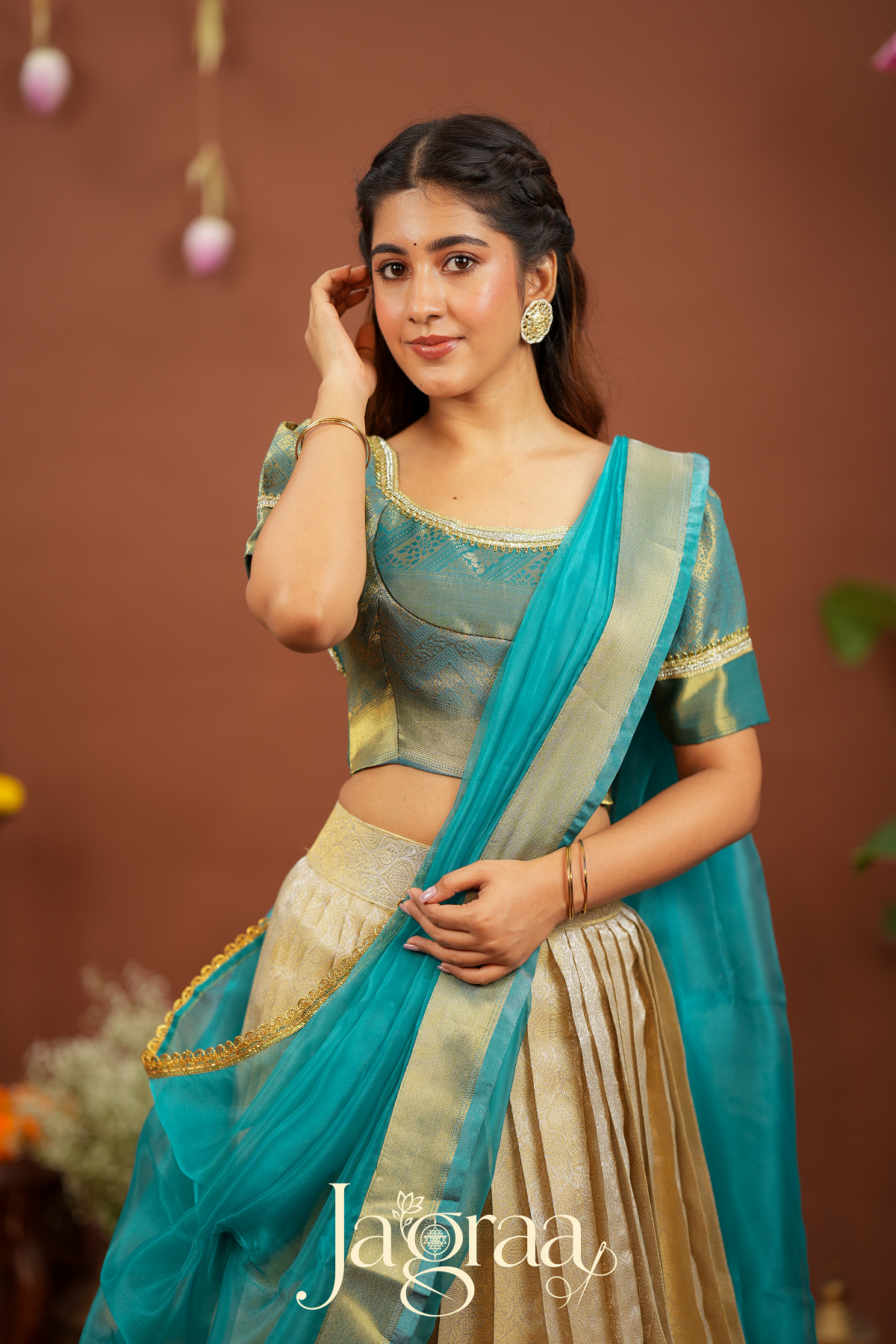 Kamala | Golden Beige Kanjivaram Silk Lehenga for Weddings