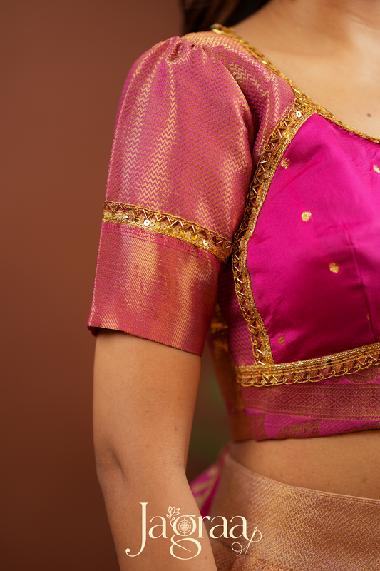 Mahishni | Golden Premium Tissue Silk Lehenga for Weddings