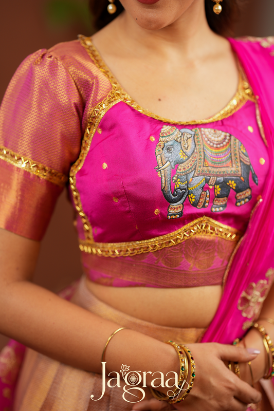 Mahishni | Golden Premium Tissue Silk Lehenga for Weddings