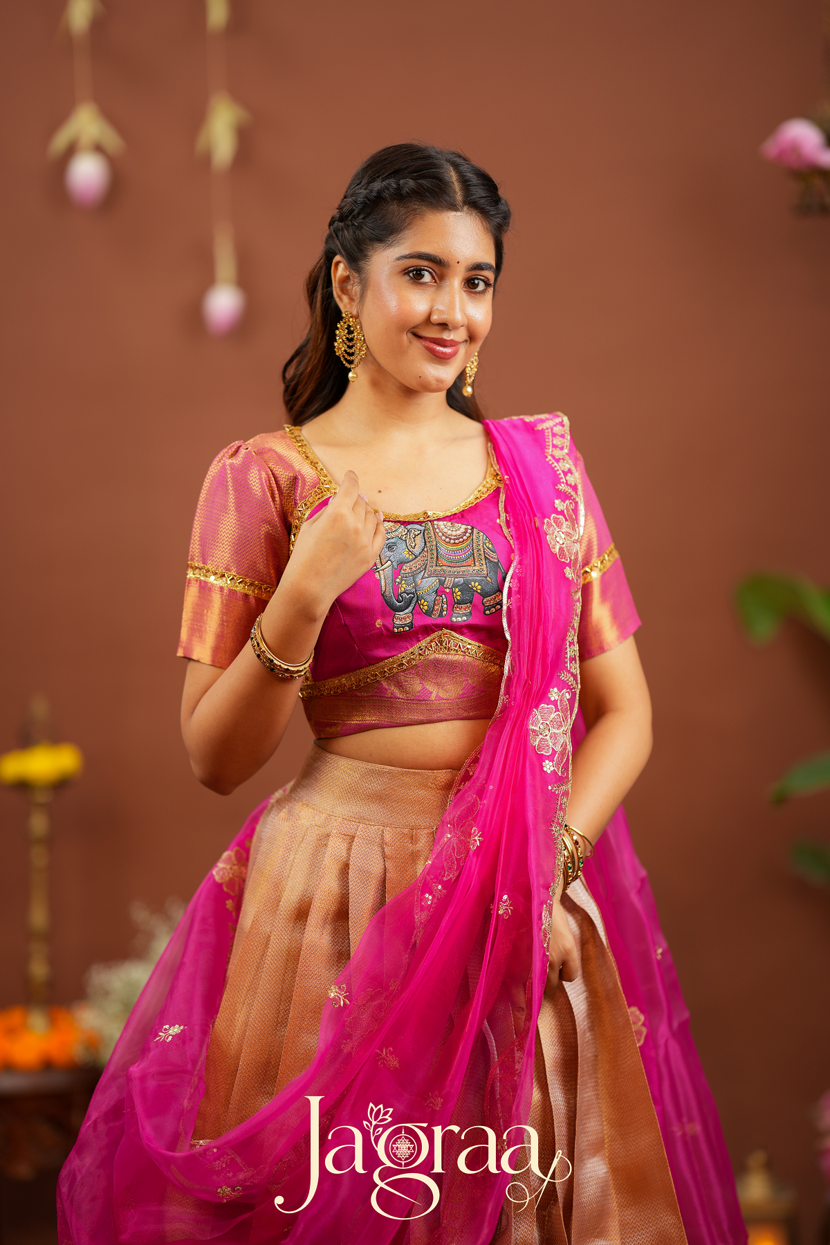 Mahishni | Golden Premium Tissue Silk Lehenga for Weddings