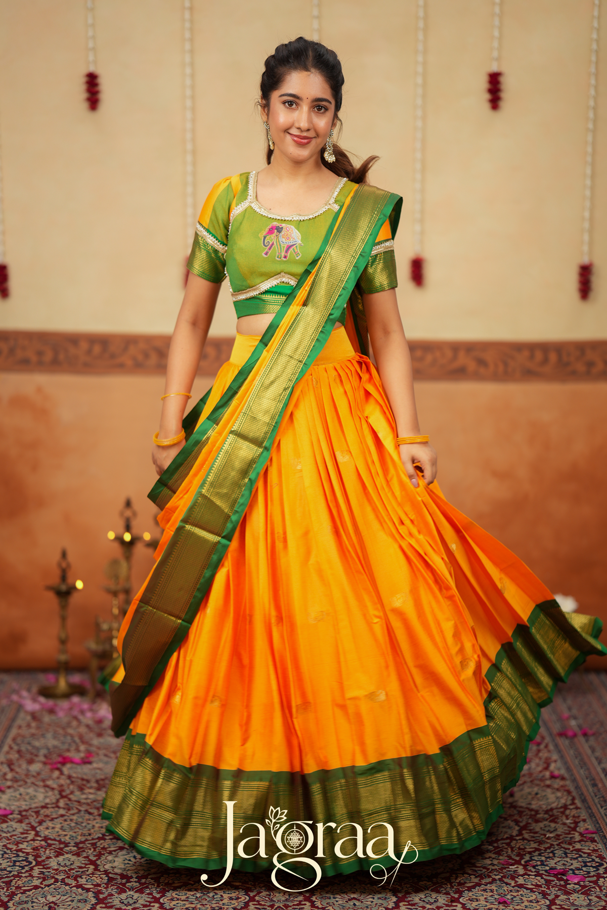 Mangala 2-In-1 Handloom Half Saree, Lehenga with Blouse