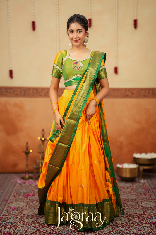 Mangala 2-In-1 Handloom Half Saree, Lehenga with Blouse