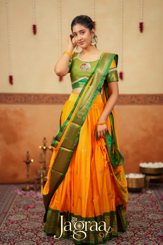 Mangala 2-In-1 Handloom Half Saree, Lehenga with Blouse