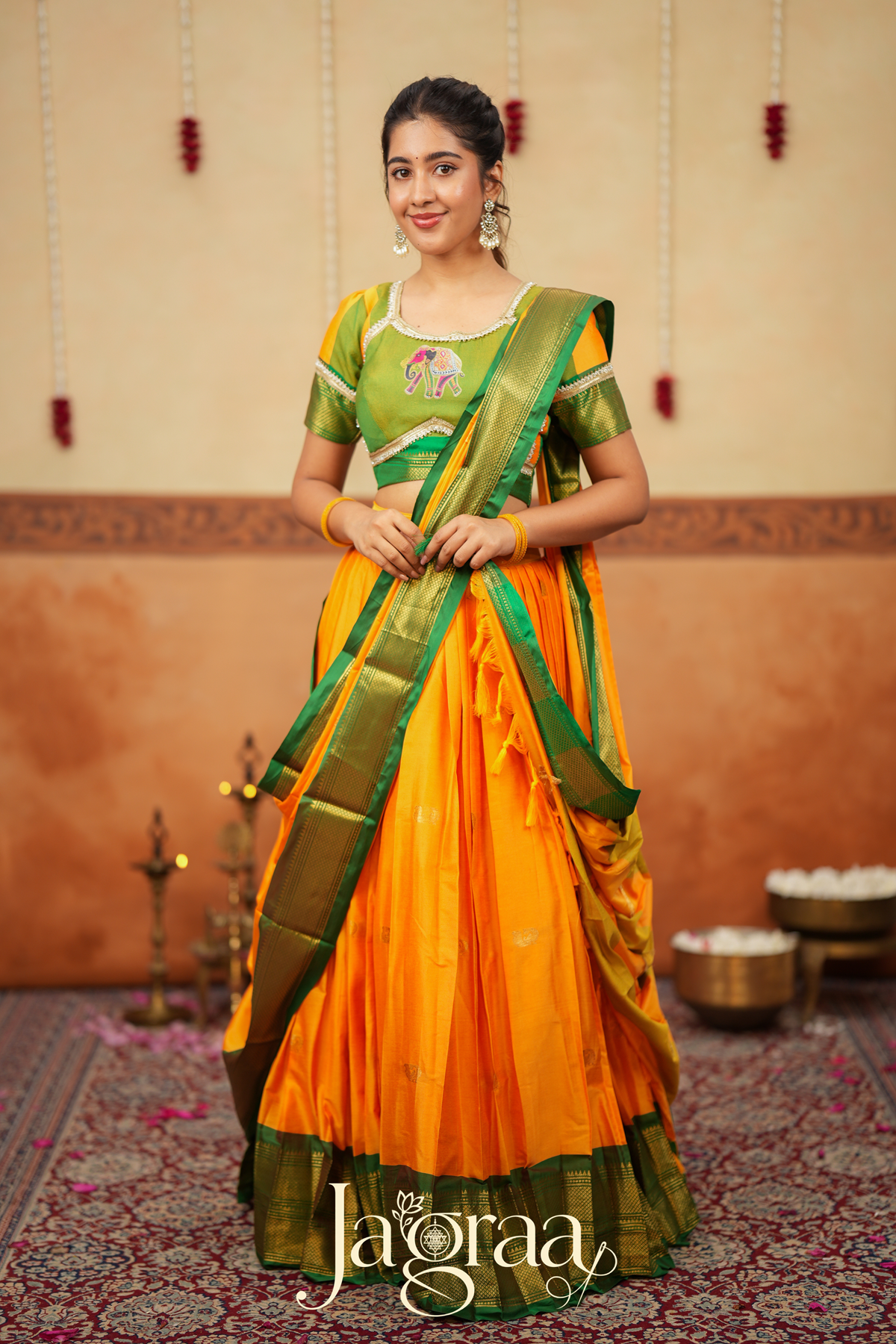Mangala 2-In-1 Handloom Half Saree, Lehenga with Blouse