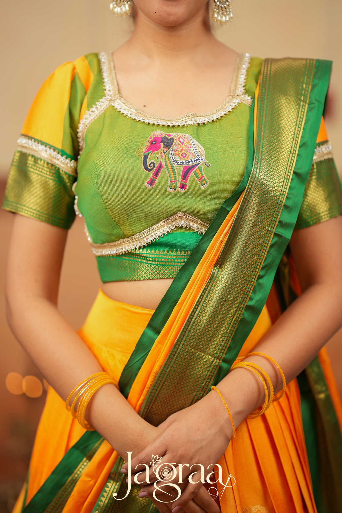 Mangala 2-In-1 Handloom Half Saree, Lehenga with Blouse