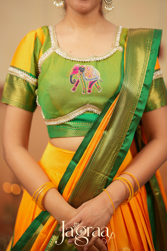 Mangala 2-In-1 Handloom Half Saree, Lehenga with Blouse