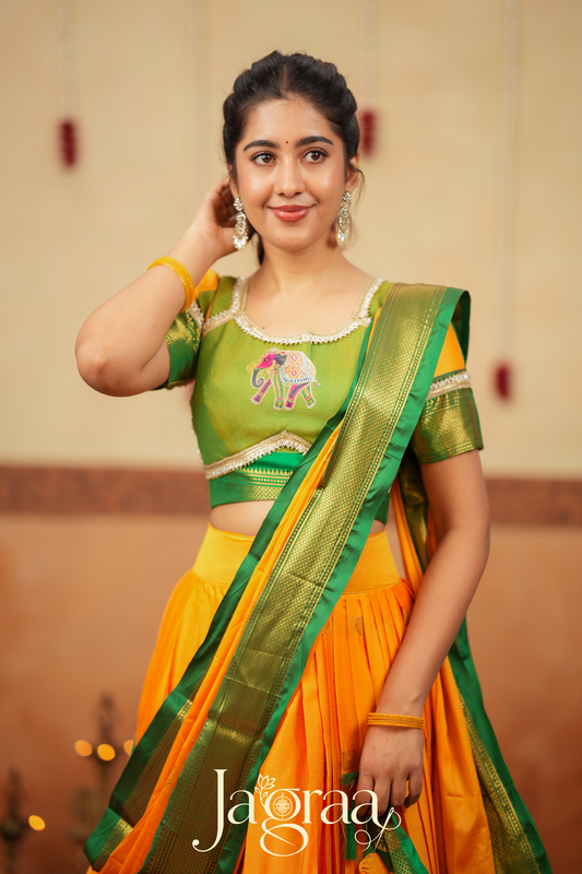 Mangala 2-In-1 Handloom Half Saree, Lehenga with Blouse