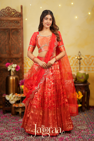 Maya | Tissue Zari Red Lehenga Set for Celebrations