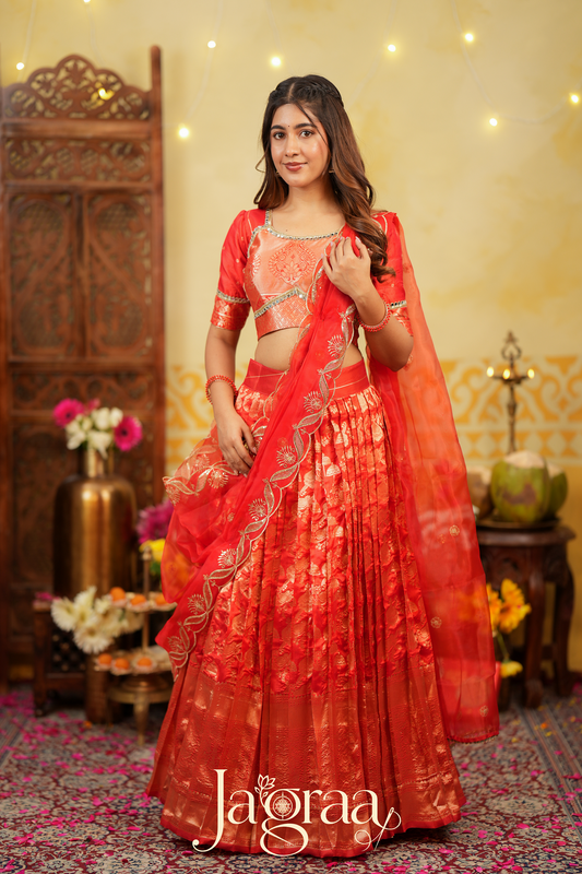 Maya | Tissue Zari Red Lehenga Set for Celebrations
