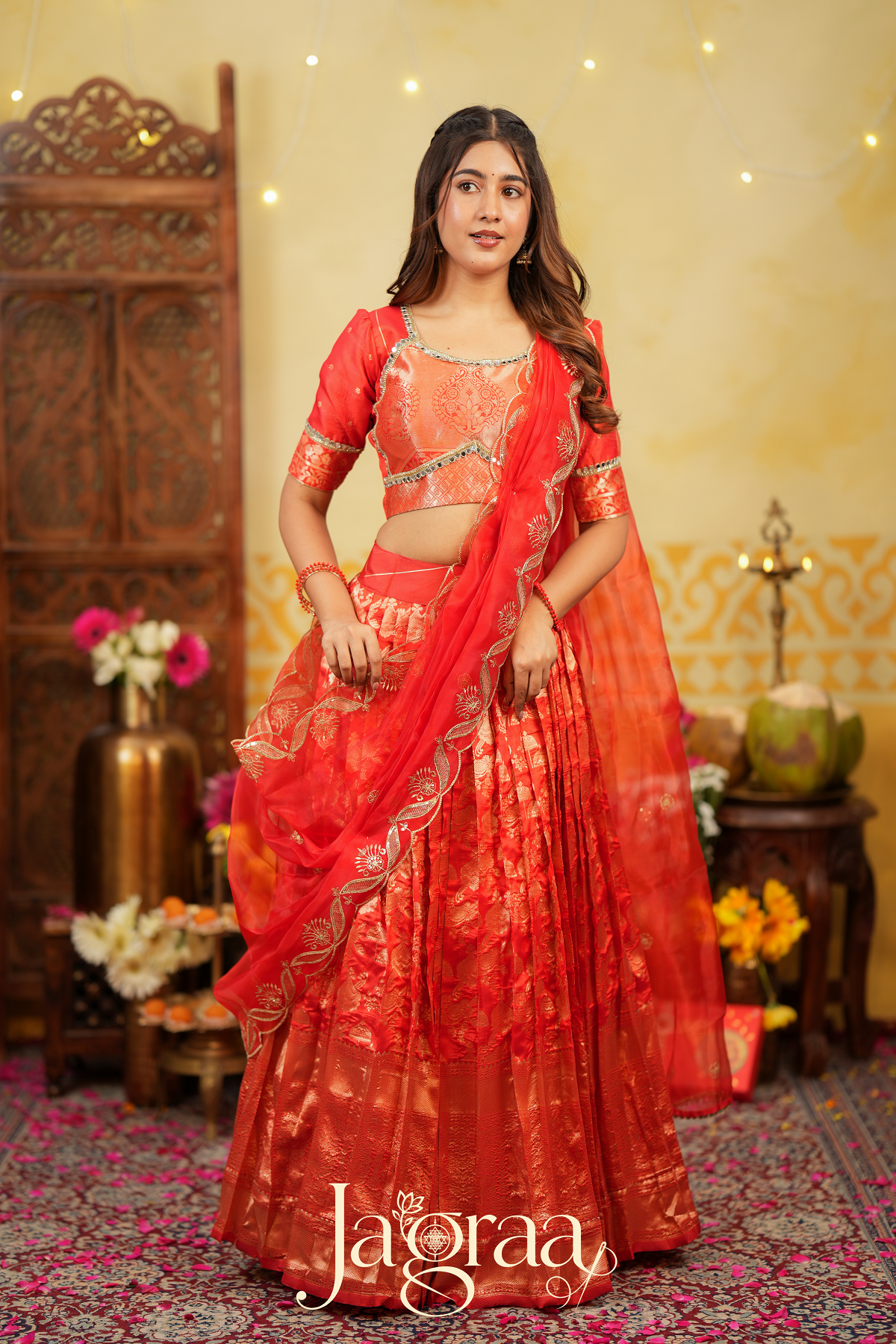 Maya | Tissue Zari Red Lehenga Set for Celebrations