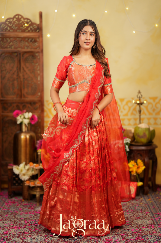 Maya | Tissue Zari Red Lehenga Set for Celebrations