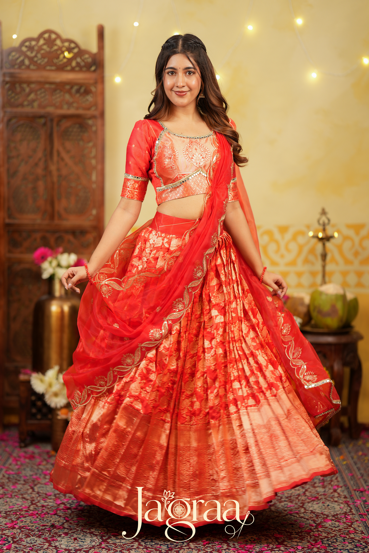 Maya | Tissue Zari Red Lehenga Set for Celebrations