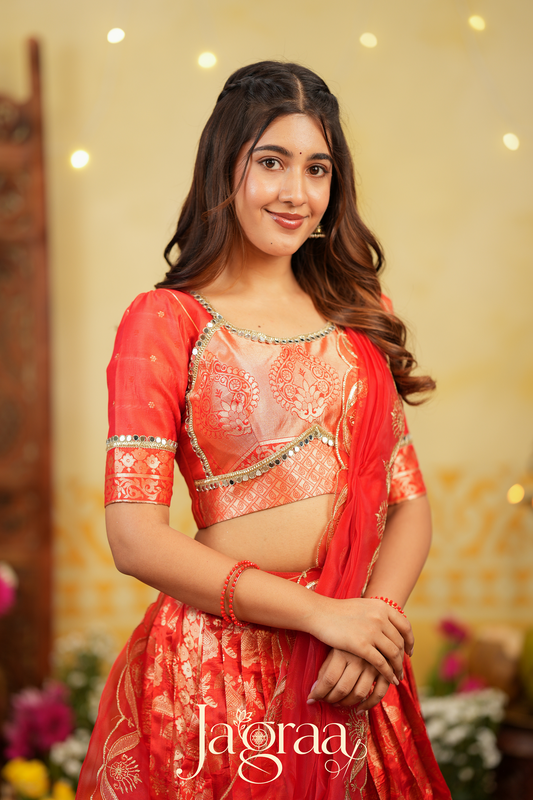 Maya | Tissue Zari Red Lehenga Set for Celebrations
