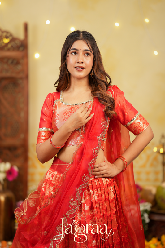 Maya | Tissue Zari Red Lehenga Set for Celebrations