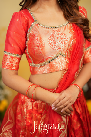 Maya | Tissue Zari Red Lehenga Set for Celebrations