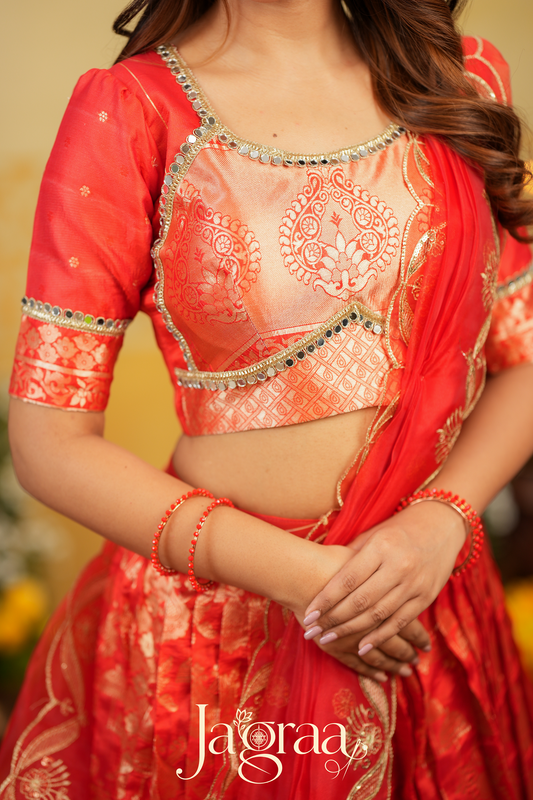 Maya | Tissue Zari Red Lehenga Set for Celebrations