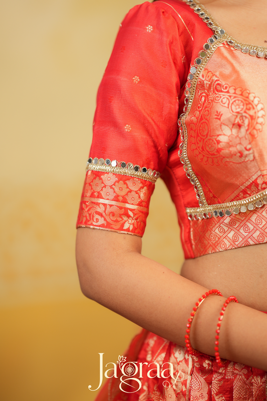 Maya | Tissue Zari Red Lehenga Set for Celebrations