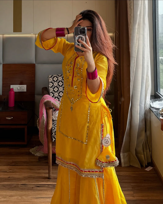 Khwahish Neon Yellow Colour Sarara Suit