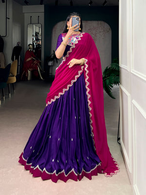 Jagraa Naysha Sequins & Thread Embroidered Lehenga Choli Set with Vichitra Silk Dupatta