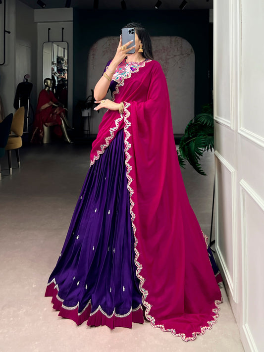 Jagraa Naysha Sequins & Thread Embroidered Lehenga Choli Set with Vichitra Silk Dupatta