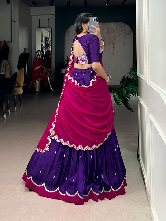 Jagraa Naysha Sequins & Thread Embroidered Lehenga Choli Set with Vichitra Silk Dupatta