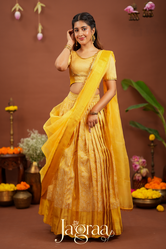 Pagnalay | Golden Kanjivaram Silk Premium Lehenga Set