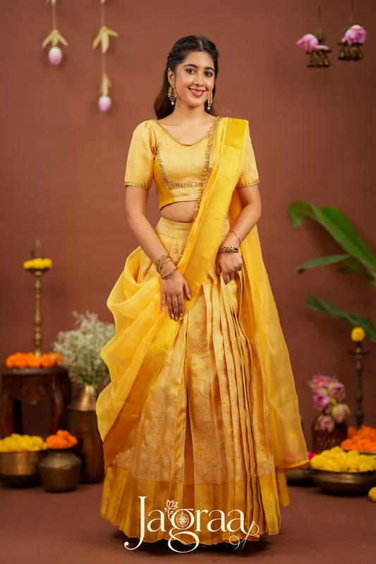 Pagnalay | Golden Kanjivaram Silk Premium Lehenga Set