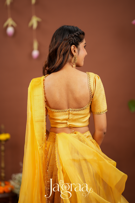 Pagnalay | Golden Kanjivaram Silk Premium Lehenga Set