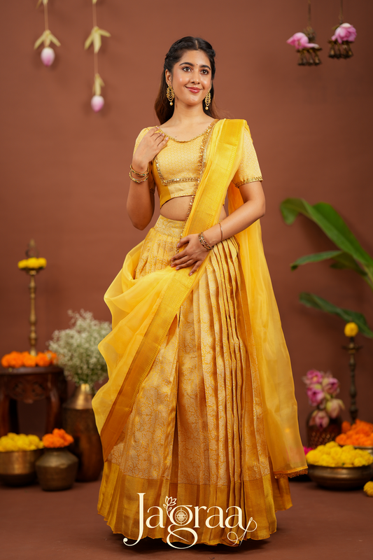 Pagnalay | Golden Kanjivaram Silk Premium Lehenga Set