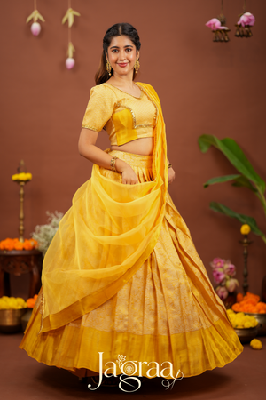 Pagnalay | Golden Kanjivaram Silk Premium Lehenga Set