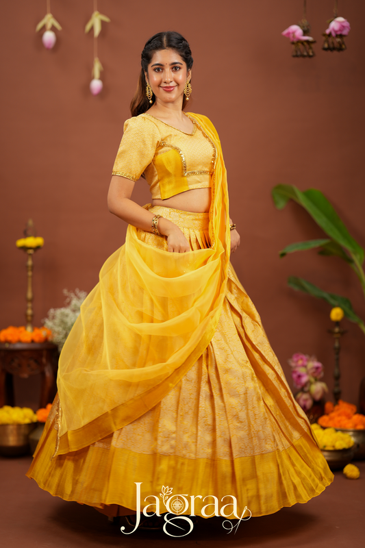 Pagnalay | Golden Kanjivaram Silk Premium Lehenga Set