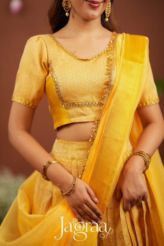 Pagnalay | Golden Kanjivaram Silk Premium Lehenga Set