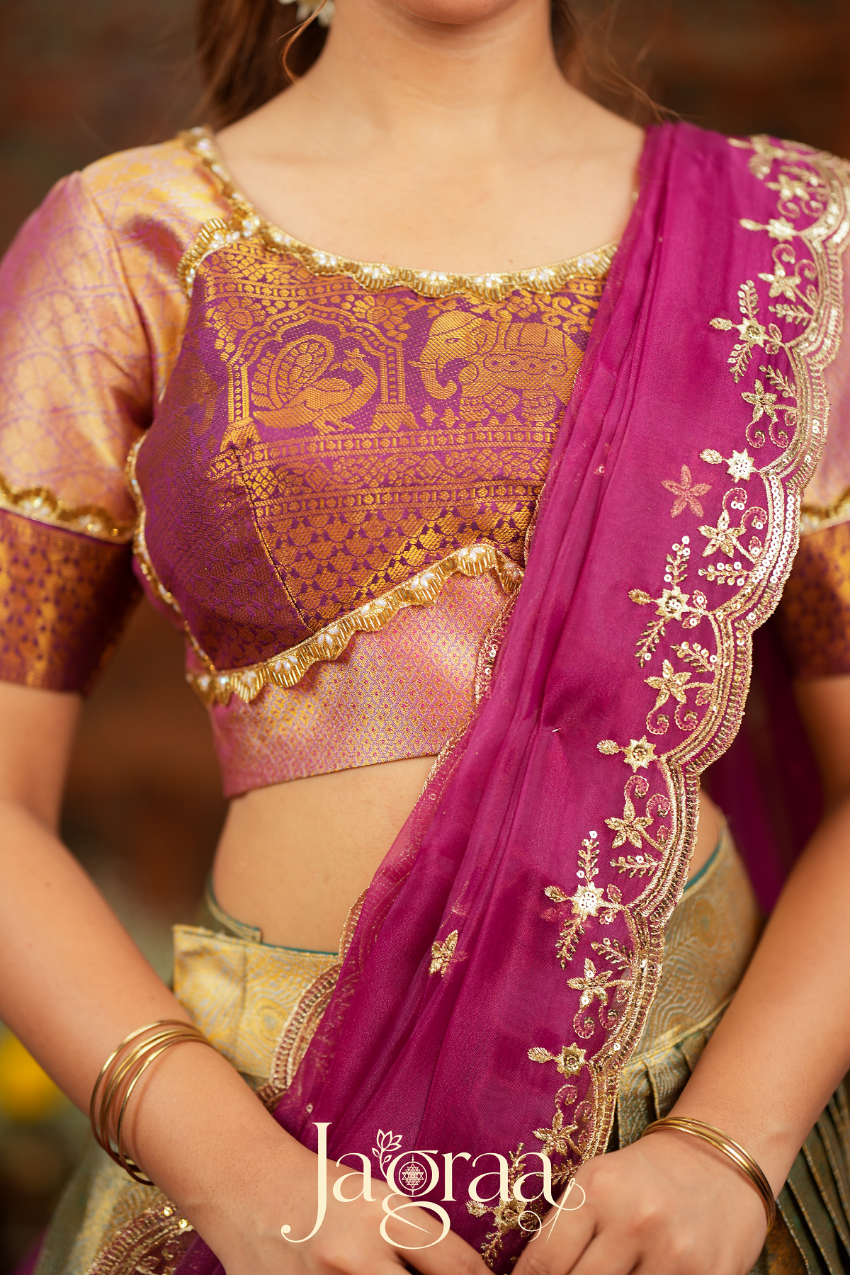 Pagnamalini | Magenta Pink & Antique Gold Designer Lehenga Set