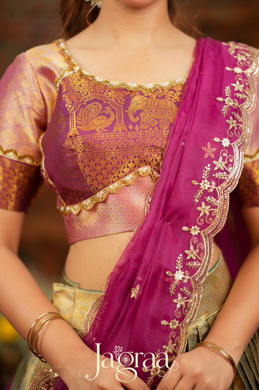 Pagnamalini | Magenta Pink & Antique Gold Designer Lehenga Set